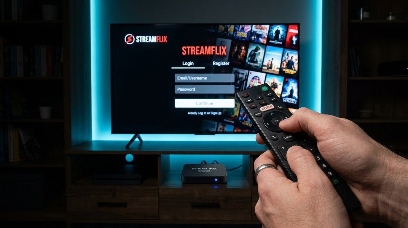 Configuração do teste IPTV 7 dias com controle remoto e TV Box