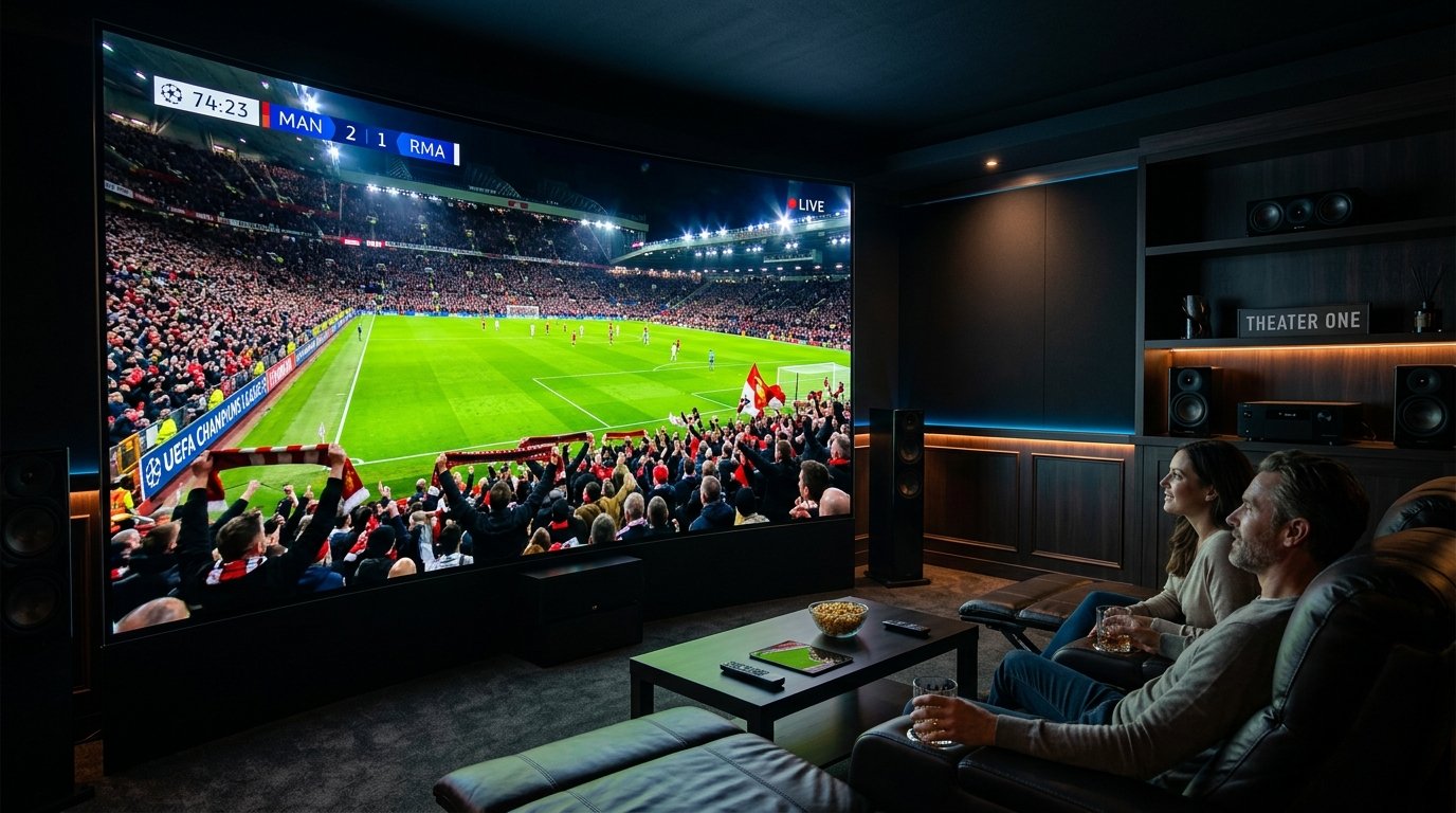 Assistindo futebol ao vivo com teste IPTV 7 dias em home theater